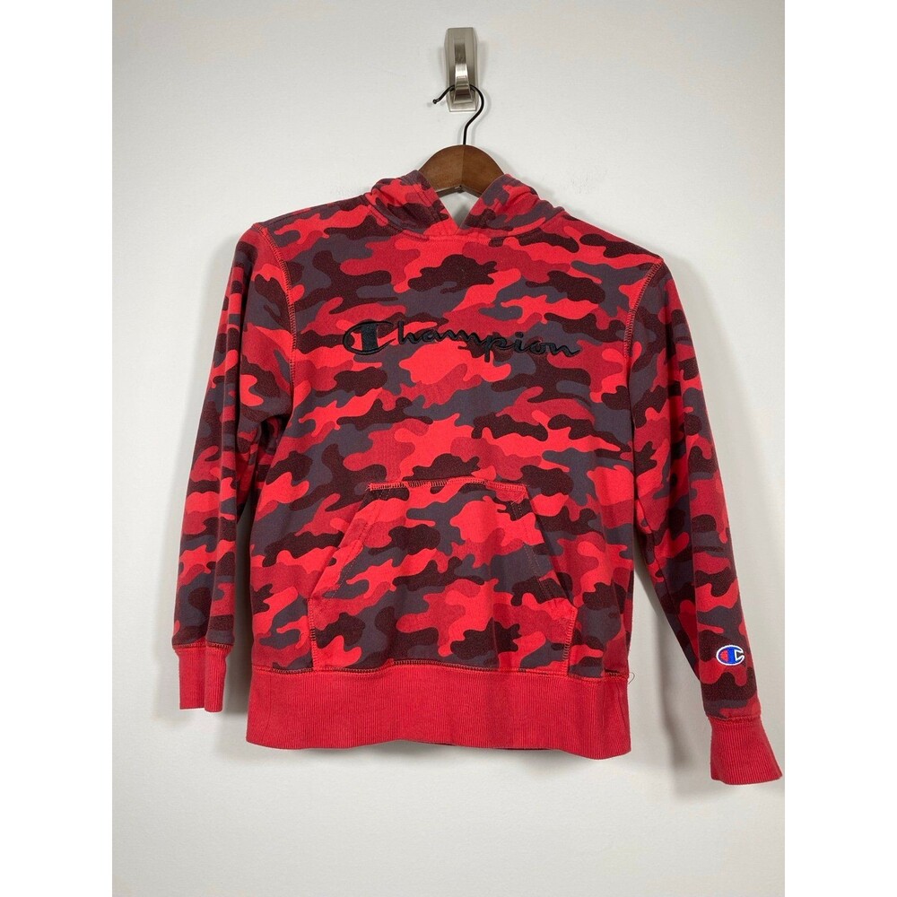 Champion Red & Black Camo Pullover Hoodie – Embroidered Logo- Medium